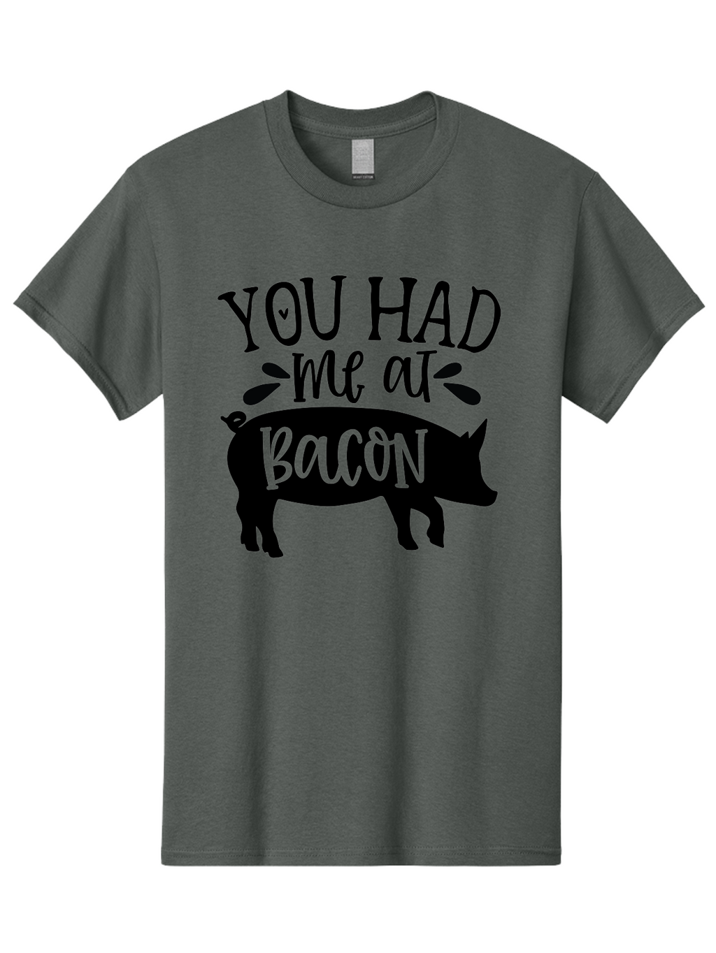 You-Had-Me-At-Bacon Men'S Graphic Tee, 100% Cotton, Comfortable Casual Summer Wear, Machine Washable, Funny Pig Quote, Bacon Lover Gift, Pig Silhouette, Cute Pig Design, Humorous Kitchen Decor, Love At Bacon Quote, Foodie Humor, Bacon Pun Aab599