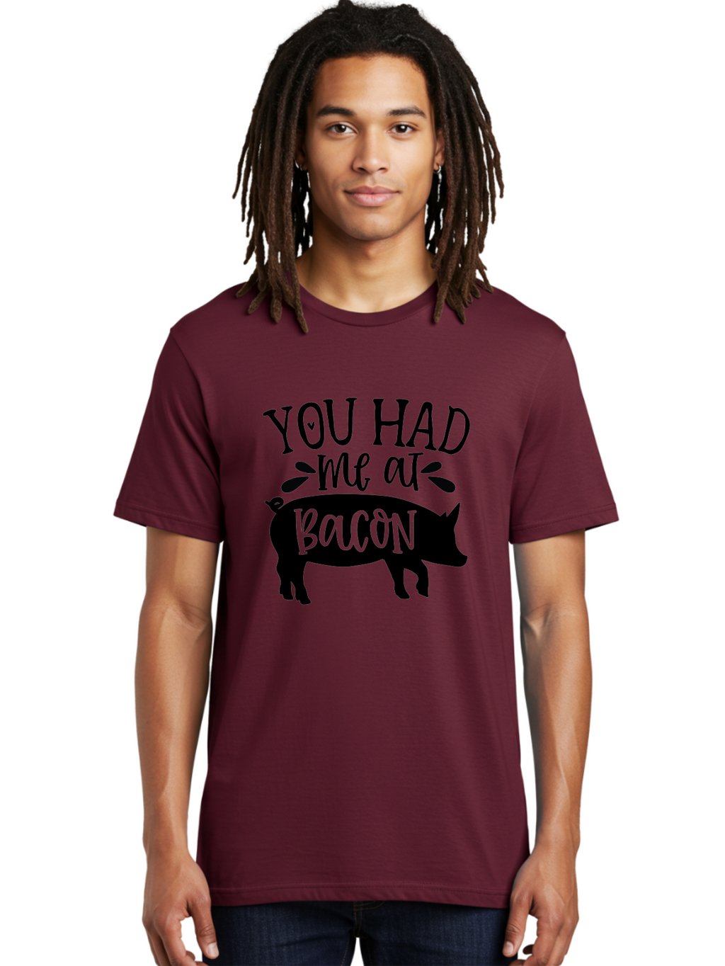 You-Had-Me-At-Bacon Men'S Graphic Tee, 100% Cotton, Comfortable Casual Summer Wear, Machine Washable, Funny Pig Quote, Bacon Lover Gift, Pig Silhouette, Cute Pig Design, Humorous Kitchen Decor, Love At Bacon Quote, Foodie Humor, Bacon Pun Aab599