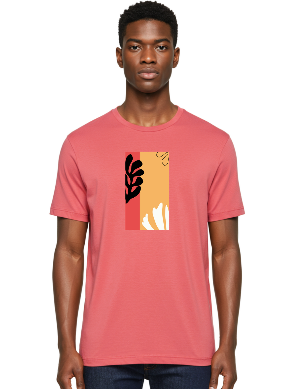 Abstract-Flowers Men'S Graphic Tee, 100% Cotton, Comfortable Casual Summer Wear, Machine Washable, Abstract Leaves, Graphic Design, Modern Art, Bold Colors, Minimalist Style, Floral Motif, Creative Expression, Digital Illustration Aab602