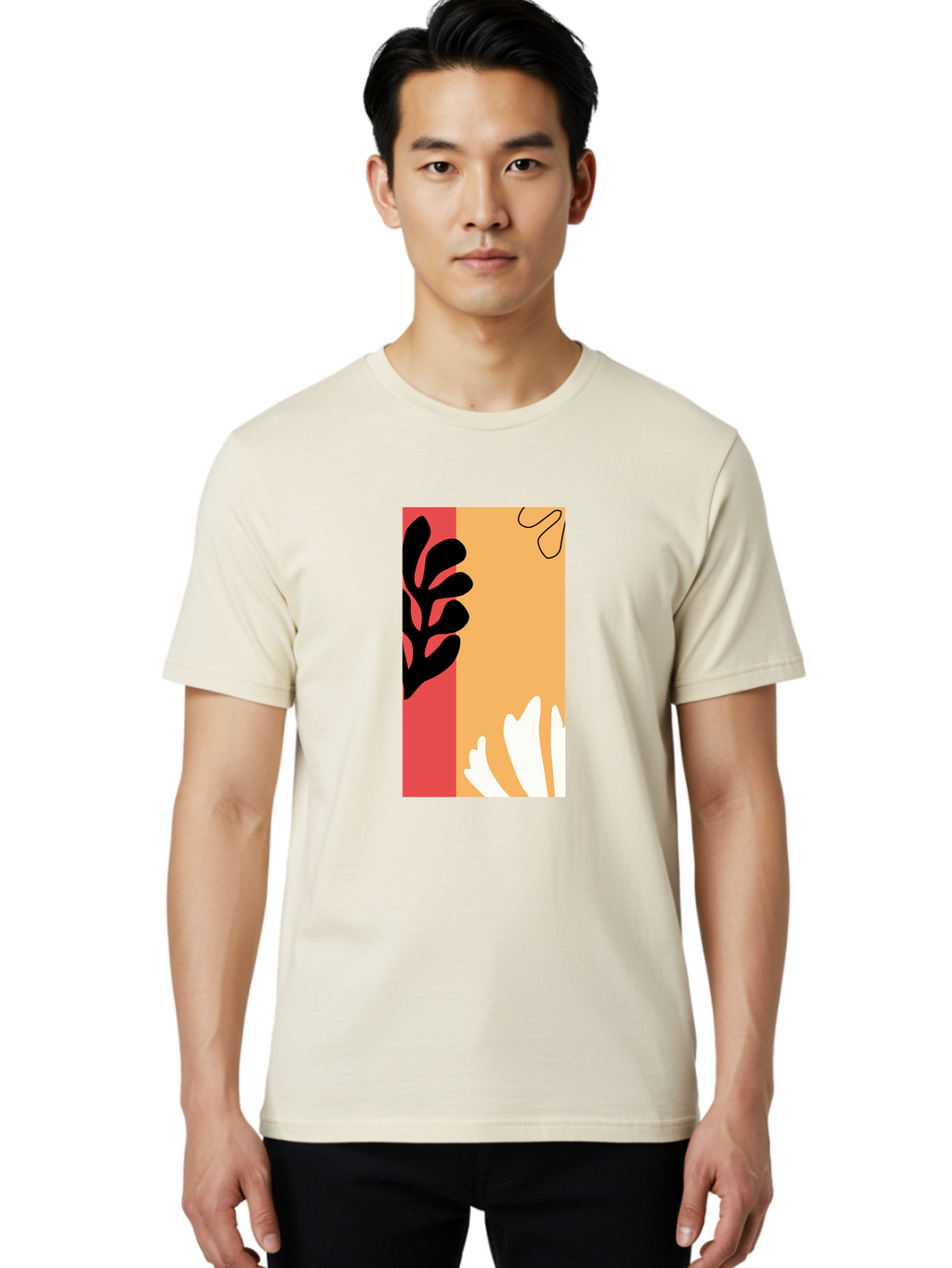 Abstract-Flowers Men'S Graphic Tee, 100% Cotton, Comfortable Casual Summer Wear, Machine Washable, Abstract Leaves, Graphic Design, Modern Art, Bold Colors, Minimalist Style, Floral Motif, Creative Expression, Digital Illustration Aab602