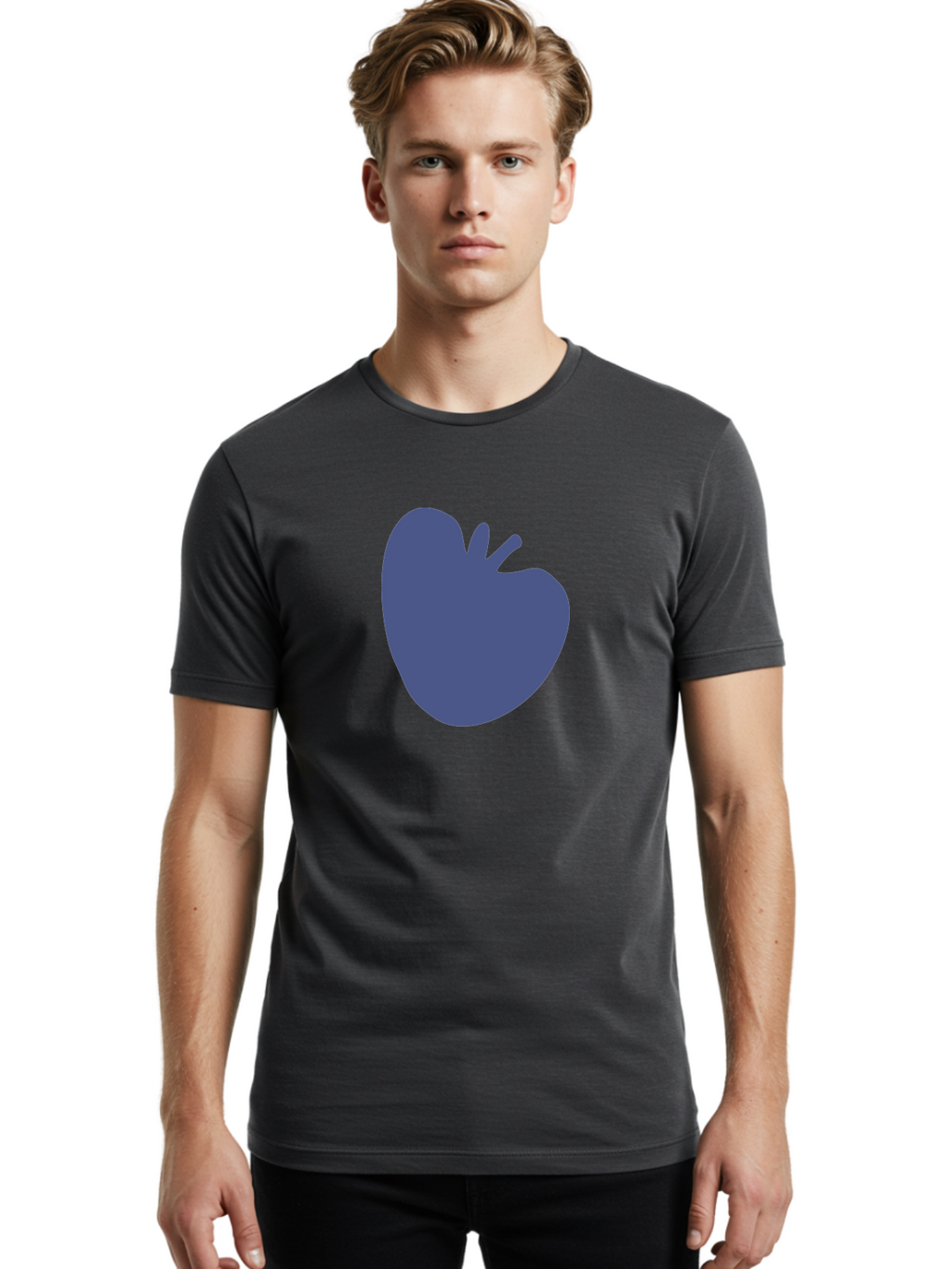 Blue-Apple-1 Men'S Graphic Tee, 100% Cotton, Comfortable Casual Summer Wear, Machine Washable, Purple Apple, Simple Design, Minimalist Logo, Fruit Symbol, Clean Graphics, Modern Illustration Aab603
