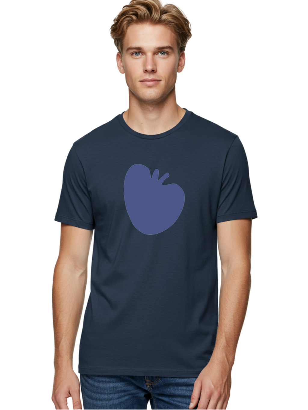 Blue-Apple-1 Men'S Graphic Tee, 100% Cotton, Comfortable Casual Summer Wear, Machine Washable, Purple Apple, Simple Design, Minimalist Logo, Fruit Symbol, Clean Graphics, Modern Illustration Aab603