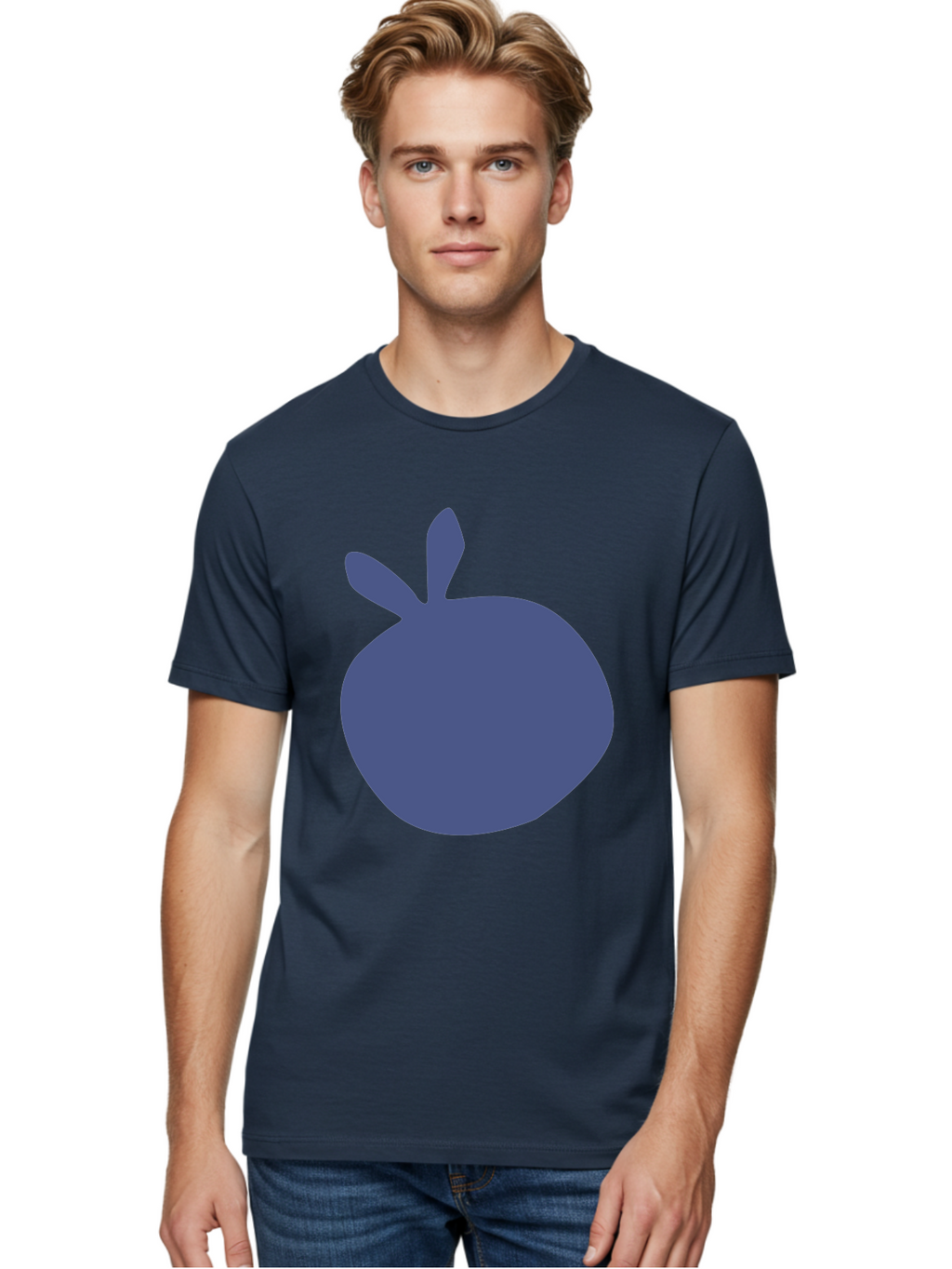 Blue-Apple Men'S Graphic Tee, 100% Cotton, Comfortable Casual Summer Wear, Machine Washable, Blue Apple, Simple Design, Minimalist Art, Blue Fruit, Digital Illustration, Apple Silhouette, Graphic Icon Aab604