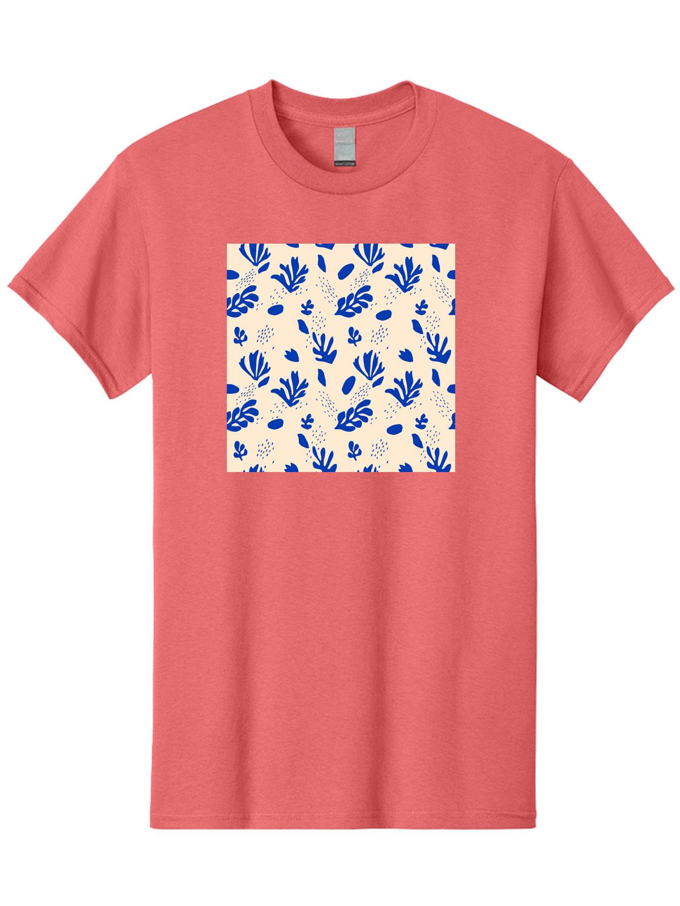 Blue-Florals Men'S Graphic Tee, 100% Cotton, Comfortable Casual Summer Wear, Machine Washable, Blue Flowers, Floral Pattern, Abstract Design, Minimalist Style, Botanical Elements, Decorative Motifs, Cream Background, Hand Drawn, Aab606