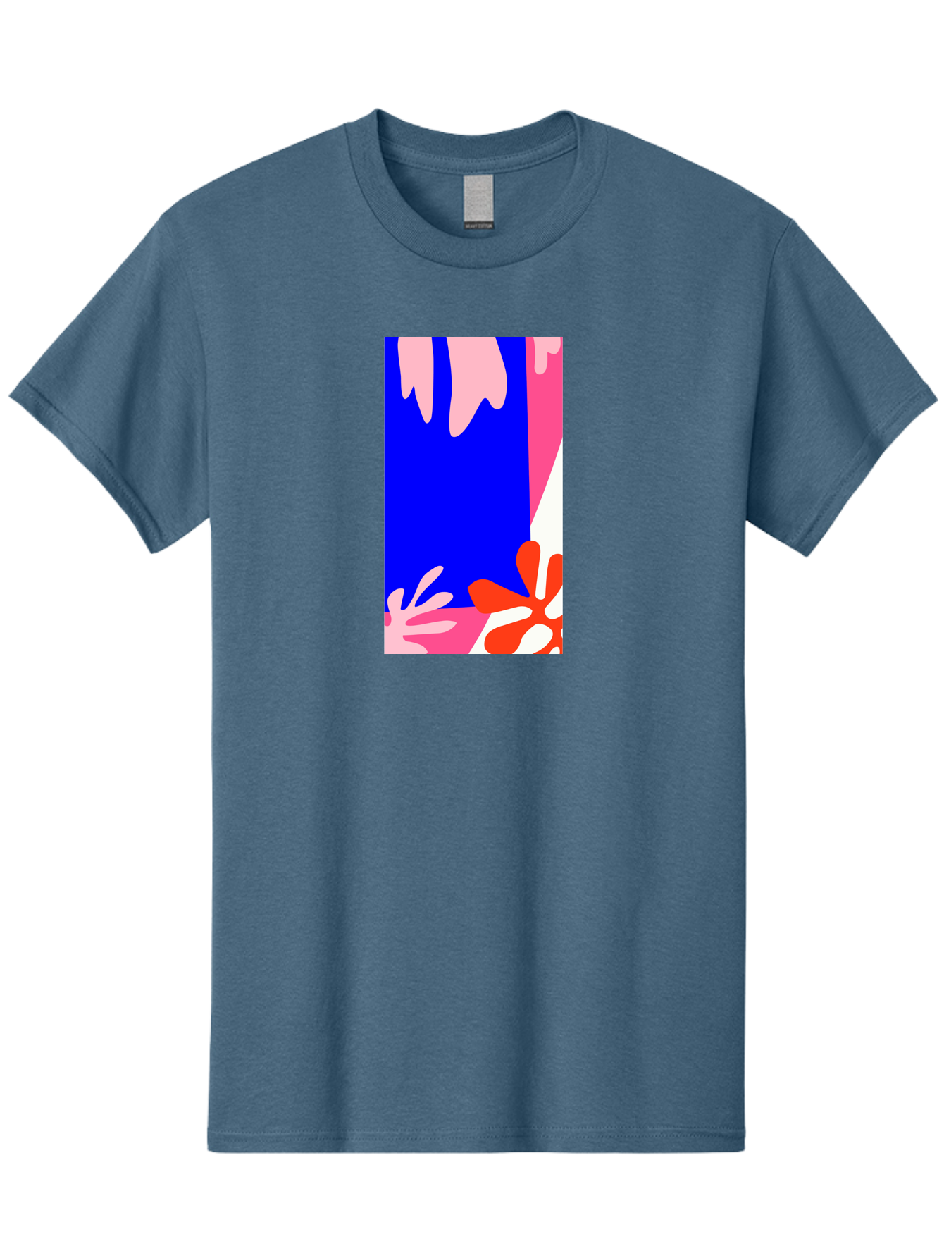 Blue-Strip Men'S Graphic Tee, 100% Cotton, Comfortable Casual Summer Wear, Machine Washable, Abstract Floral Pattern, Vibrant Colors, Blue Background, Pink And Red Flowers, Artistic Design, Modern Art, Colorful Illustration, Floral Motif Aab607