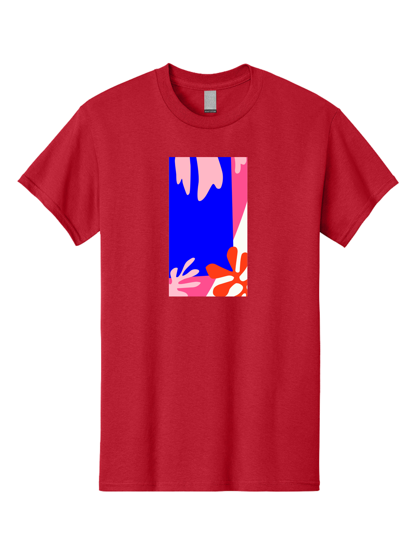 Blue-Strip Men'S Graphic Tee, 100% Cotton, Comfortable Casual Summer Wear, Machine Washable, Abstract Floral Pattern, Vibrant Colors, Blue Background, Pink And Red Flowers, Artistic Design, Modern Art, Colorful Illustration, Floral Motif Aab607