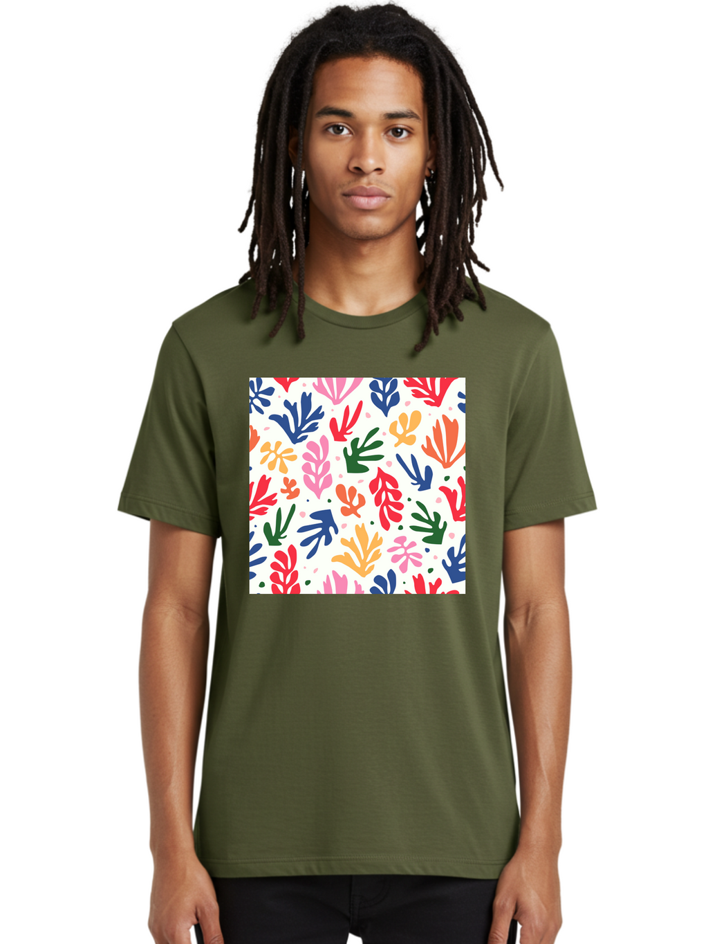 Colorful-Leaves-Pattern Men'S Graphic Tee, 100% Cotton, Comfortable Casual Summer Wear, Machine Washable, Colorful Leaves, Floral Pattern, Vibrant Colors, Playful Design, Abstract Shapes, Whimsical Artwork, Artistic Expression, Aab609
