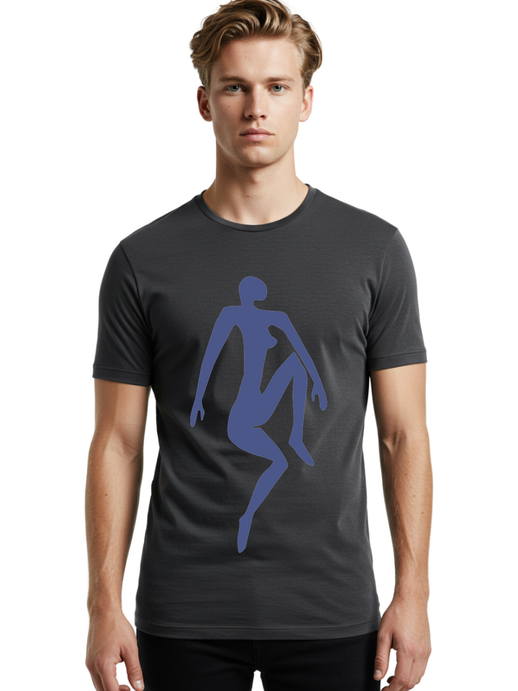 Dancer Men'S Graphic Tee, 100% Cotton, Comfortable Casual Summer Wear, Machine Washable, Nude Silhouette, Abstract Human Figure, Minimalist Art, Modern Sculpture, Elegant Pose, Flowing Lines, Abstract Representation Aab614