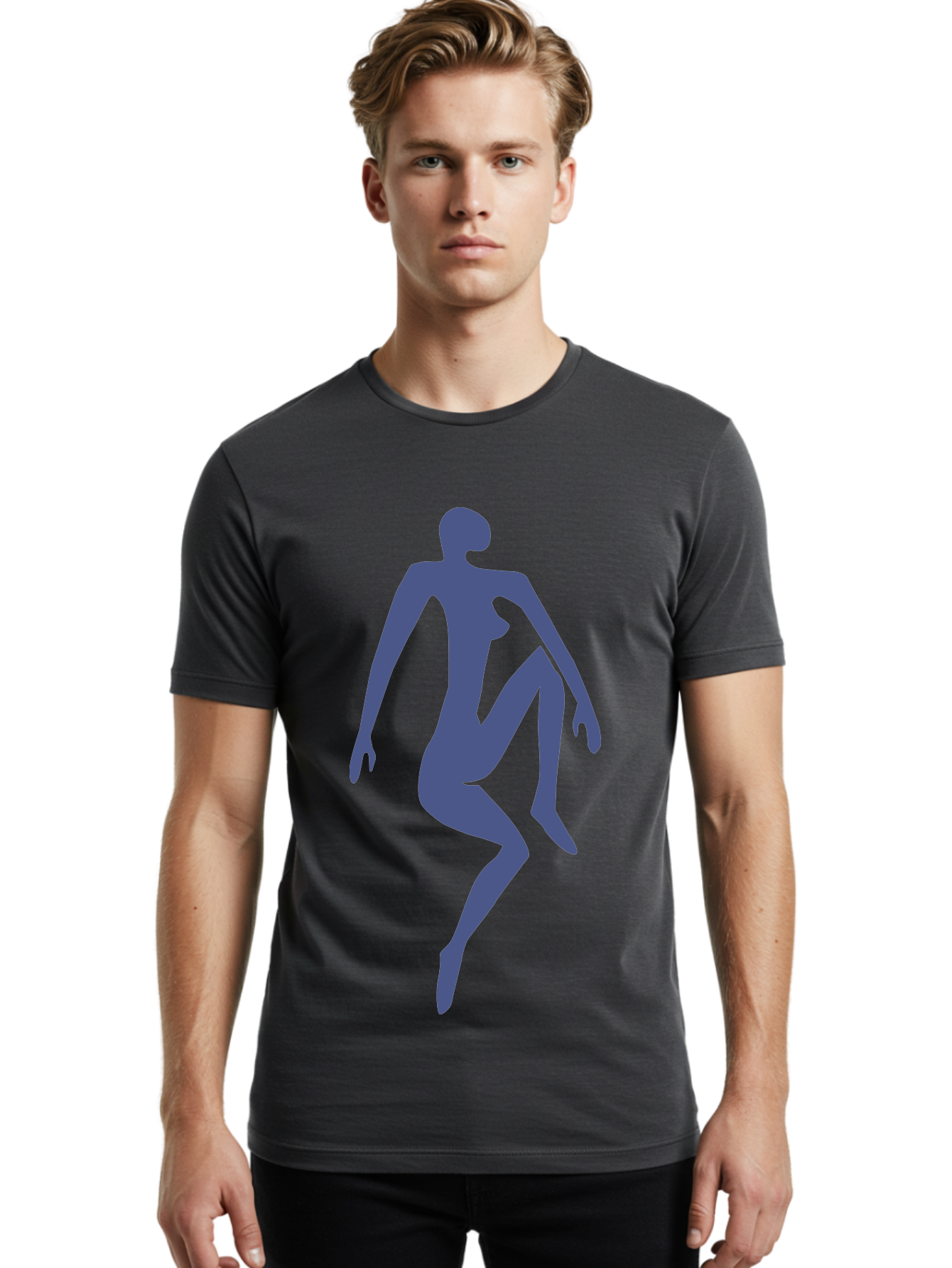 Dancer Men'S Graphic Tee, 100% Cotton, Comfortable Casual Summer Wear, Machine Washable, Nude Silhouette, Abstract Human Figure, Minimalist Art, Modern Sculpture, Elegant Pose, Flowing Lines, Abstract Representation Aab614