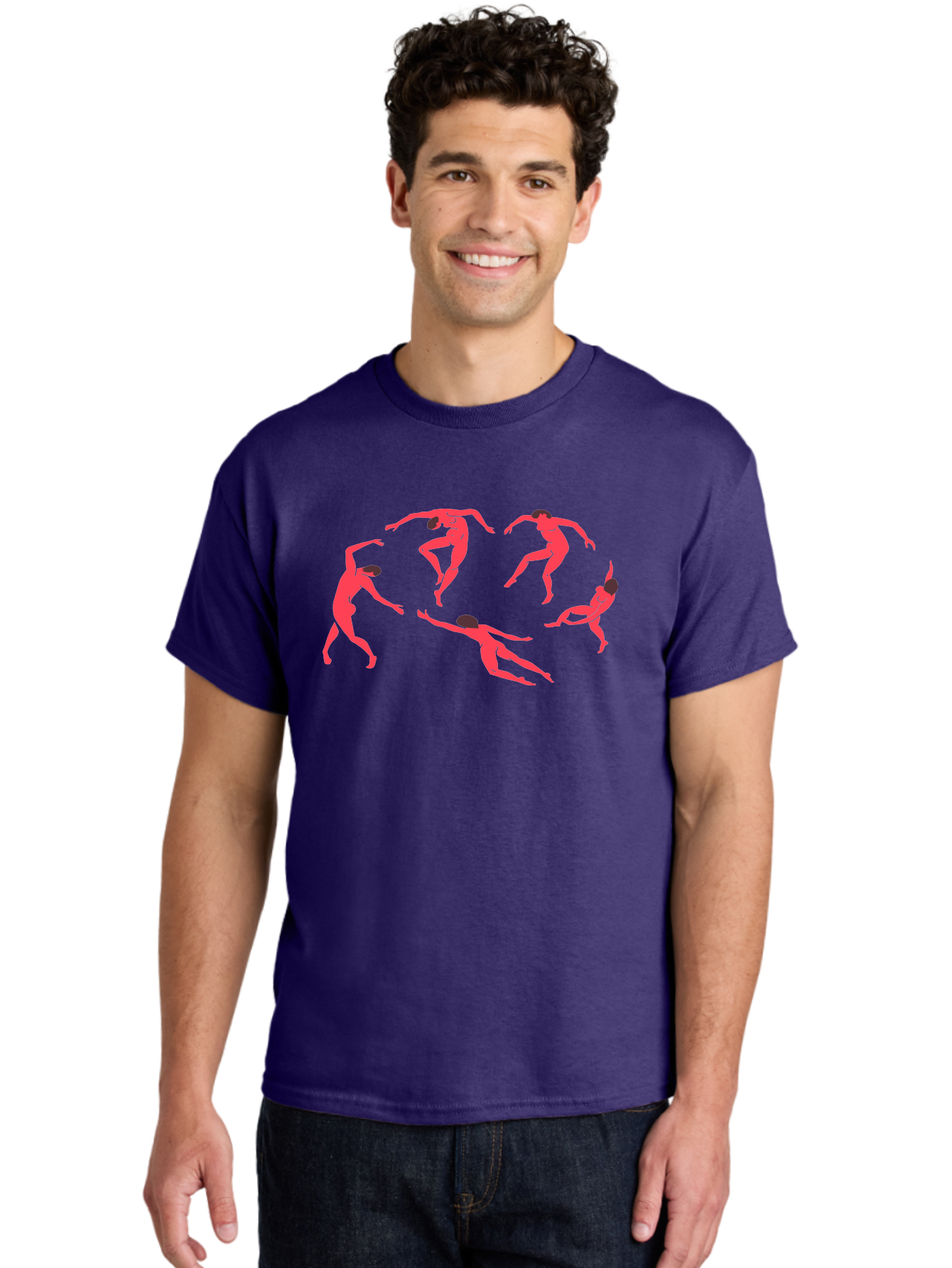 Dancing-Figures-1 Men'S Graphic Tee, 100% Cotton, Comfortable Casual Summer Wear, Machine Washable, Dancing Figures, Dynamic Movement, Neon Pink Silhouettes, Black Hair, Contemporary Dance, Fluid Motion, Abstract Art, Modern Design Aab615