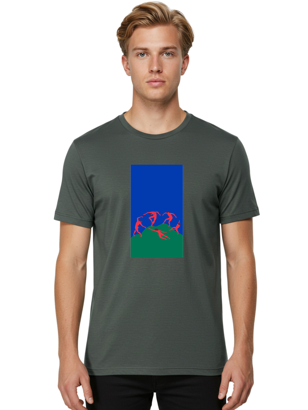 Dancing-Figures Men'S Graphic Tee, 100% Cotton, Comfortable Casual Summer Wear, Machine Washable, Dancing Silhouettes, Abstract Art, Vibrant Colors, Dynamic Movement, Energetic Poses, Artistic Expression, Modern Design, Bold Graphics Aab617