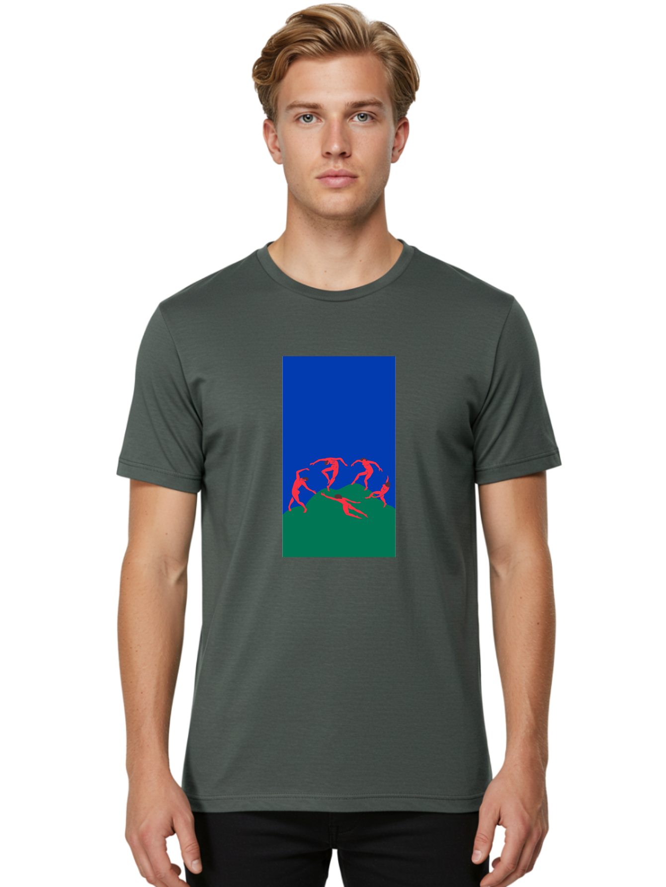 Dancing-Figures Men'S Graphic Tee, 100% Cotton, Comfortable Casual Summer Wear, Machine Washable, Dancing Silhouettes, Abstract Art, Vibrant Colors, Dynamic Movement, Energetic Poses, Artistic Expression, Modern Design, Bold Graphics Aab617