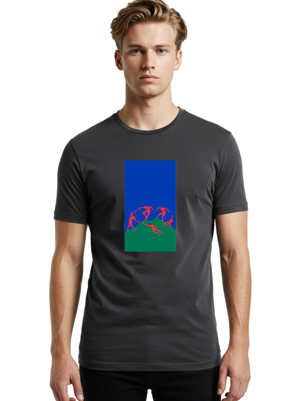 Dancing-Figures Men'S Graphic Tee, 100% Cotton, Comfortable Casual Summer Wear, Machine Washable, Dancing Silhouettes, Abstract Art, Vibrant Colors, Dynamic Movement, Energetic Poses, Artistic Expression, Modern Design, Bold Graphics Aab617