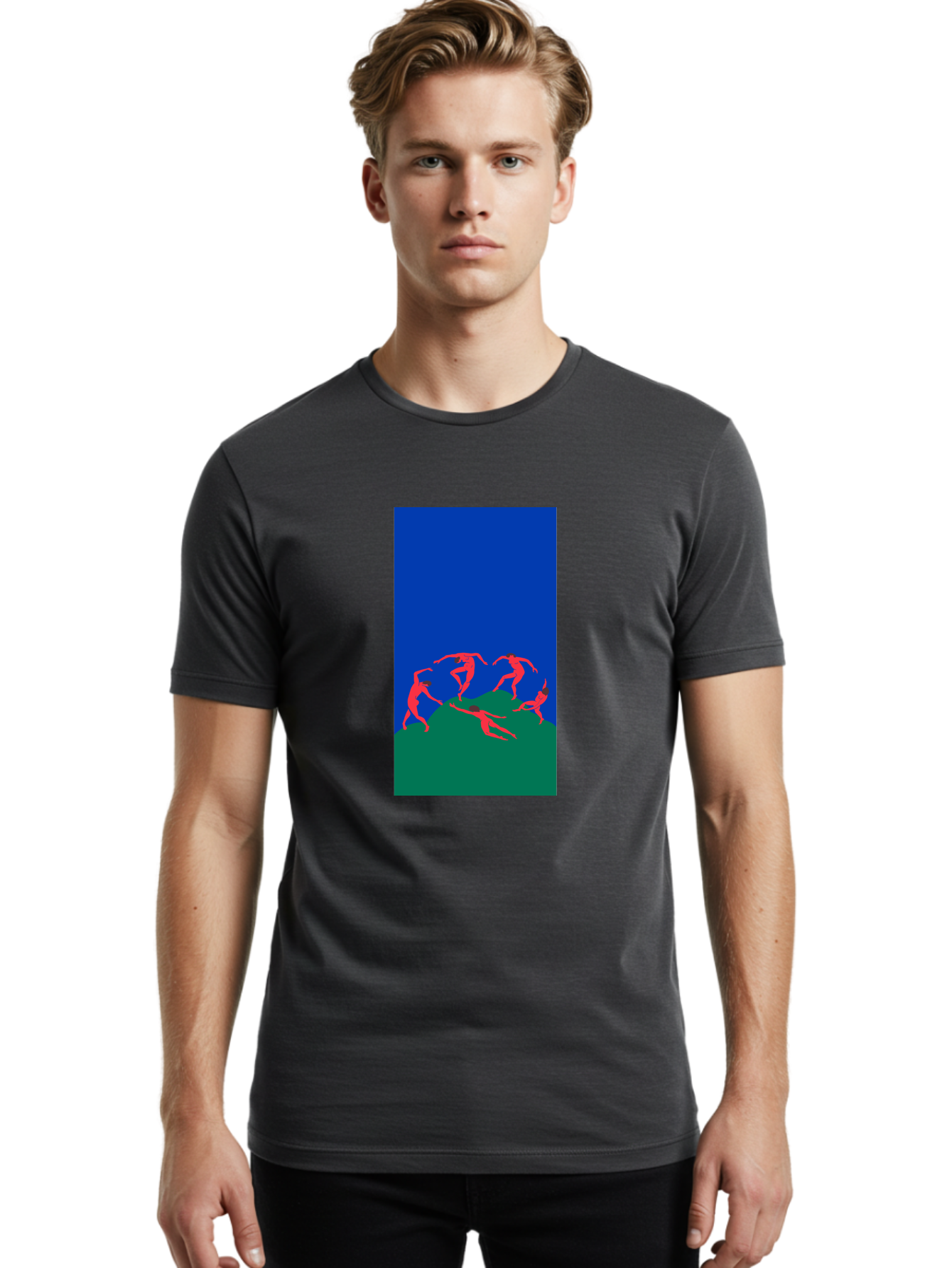 Dancing-Figures Men'S Graphic Tee, 100% Cotton, Comfortable Casual Summer Wear, Machine Washable, Dancing Silhouettes, Abstract Art, Vibrant Colors, Dynamic Movement, Energetic Poses, Artistic Expression, Modern Design, Bold Graphics Aab617