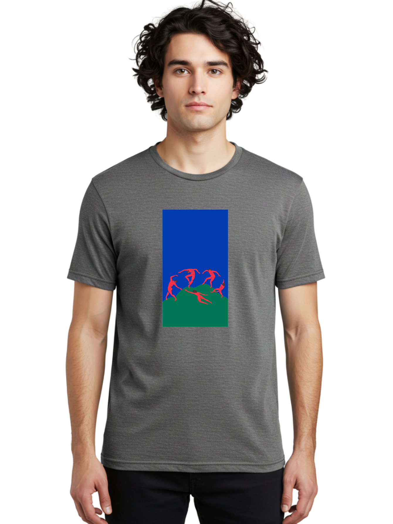 Dancing-Figures Men'S Graphic Tee, 100% Cotton, Comfortable Casual Summer Wear, Machine Washable, Dancing Silhouettes, Abstract Art, Vibrant Colors, Dynamic Movement, Energetic Poses, Artistic Expression, Modern Design, Bold Graphics Aab617