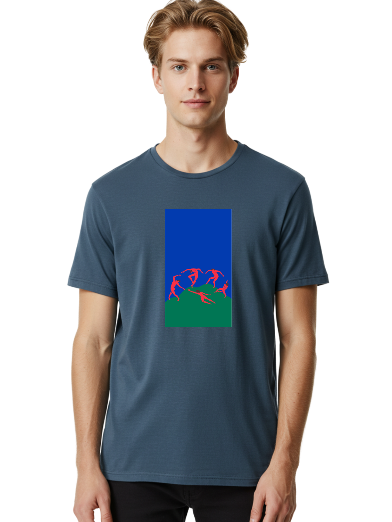 Dancing-Figures Men'S Graphic Tee, 100% Cotton, Comfortable Casual Summer Wear, Machine Washable, Dancing Silhouettes, Abstract Art, Vibrant Colors, Dynamic Movement, Energetic Poses, Artistic Expression, Modern Design, Bold Graphics Aab617
