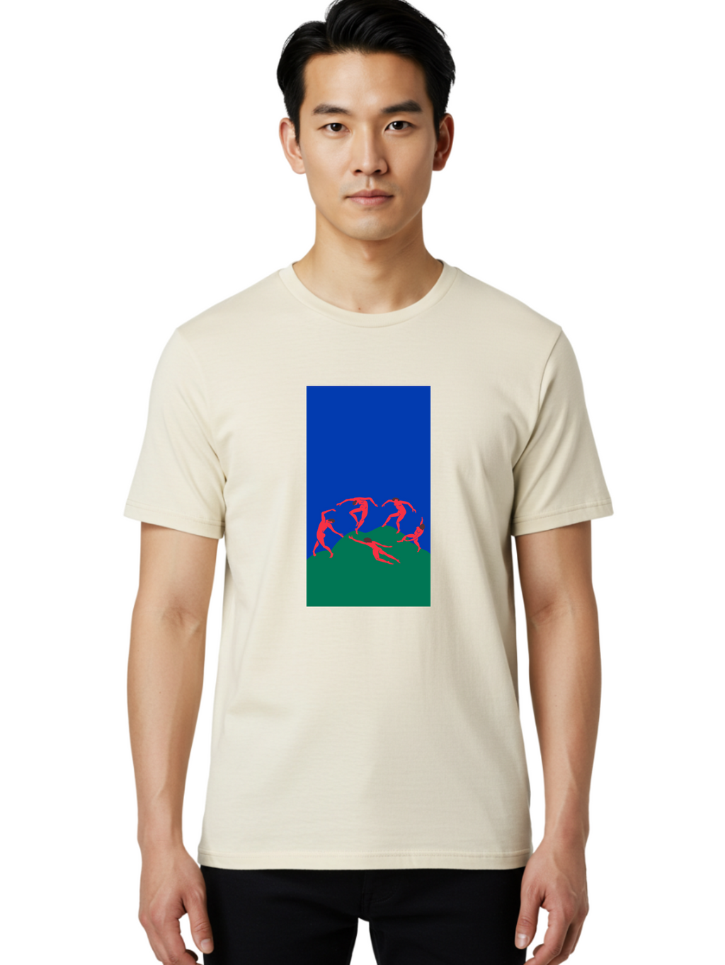 Dancing-Figures Men'S Graphic Tee, 100% Cotton, Comfortable Casual Summer Wear, Machine Washable, Dancing Silhouettes, Abstract Art, Vibrant Colors, Dynamic Movement, Energetic Poses, Artistic Expression, Modern Design, Bold Graphics Aab617