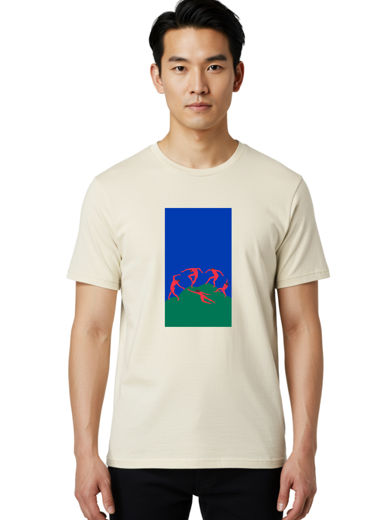 Dancing-Figures Men'S Graphic Tee, 100% Cotton, Comfortable Casual Summer Wear, Machine Washable, Dancing Silhouettes, Abstract Art, Vibrant Colors, Dynamic Movement, Energetic Poses, Artistic Expression, Modern Design, Bold Graphics Aab617