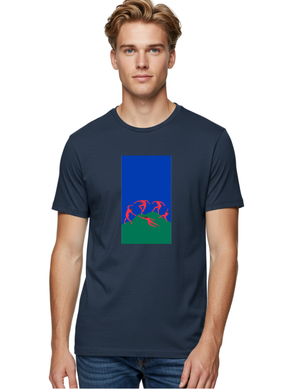Dancing-Figures Men'S Graphic Tee, 100% Cotton, Comfortable Casual Summer Wear, Machine Washable, Dancing Silhouettes, Abstract Art, Vibrant Colors, Dynamic Movement, Energetic Poses, Artistic Expression, Modern Design, Bold Graphics Aab617