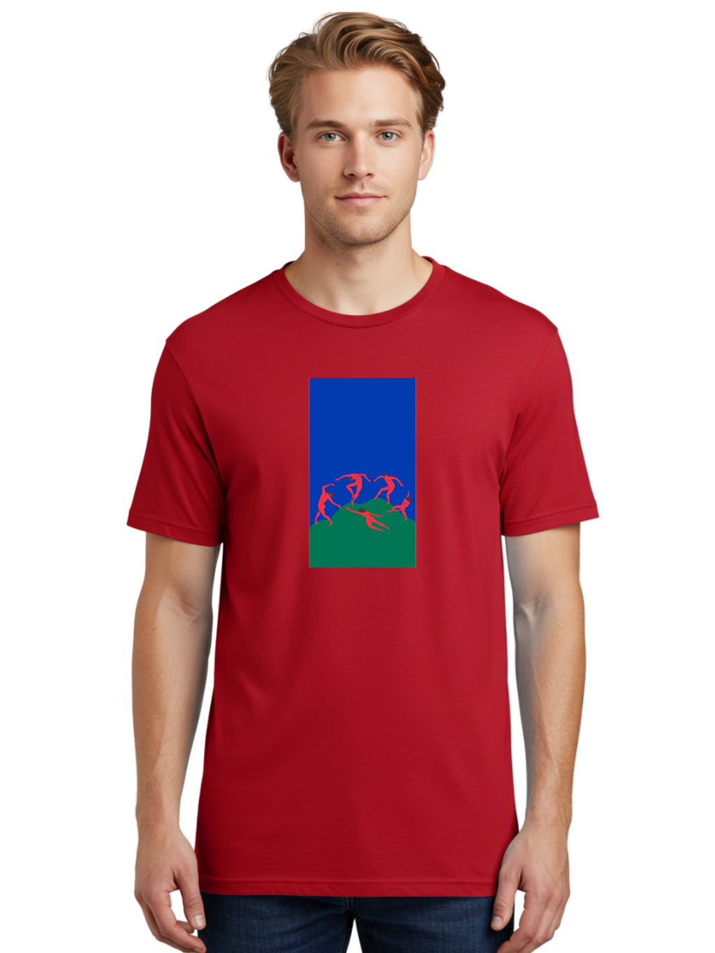 Dancing-Figures Men'S Graphic Tee, 100% Cotton, Comfortable Casual Summer Wear, Machine Washable, Dancing Silhouettes, Abstract Art, Vibrant Colors, Dynamic Movement, Energetic Poses, Artistic Expression, Modern Design, Bold Graphics Aab617