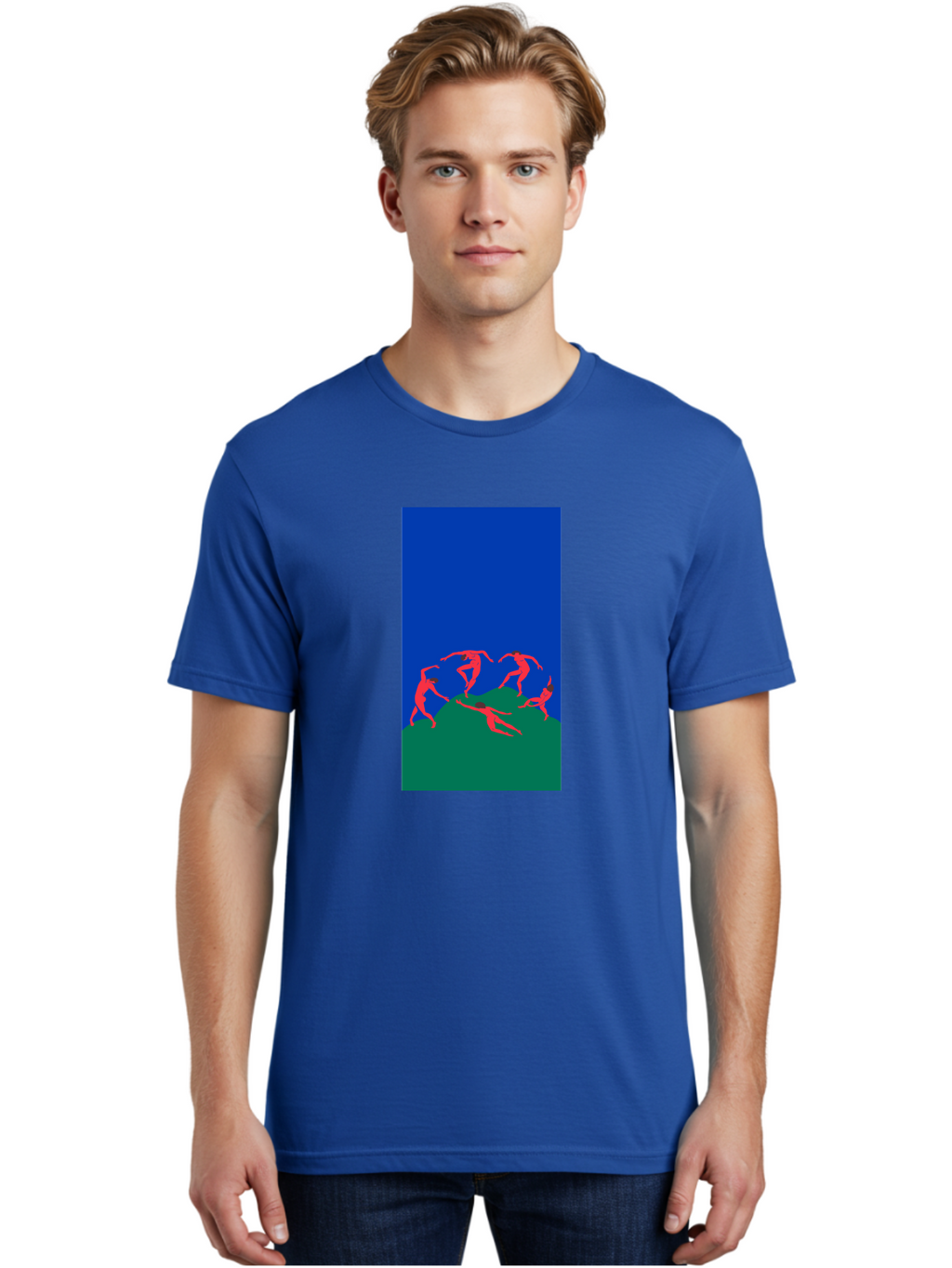 Dancing-Figures Men'S Graphic Tee, 100% Cotton, Comfortable Casual Summer Wear, Machine Washable, Dancing Silhouettes, Abstract Art, Vibrant Colors, Dynamic Movement, Energetic Poses, Artistic Expression, Modern Design, Bold Graphics Aab617