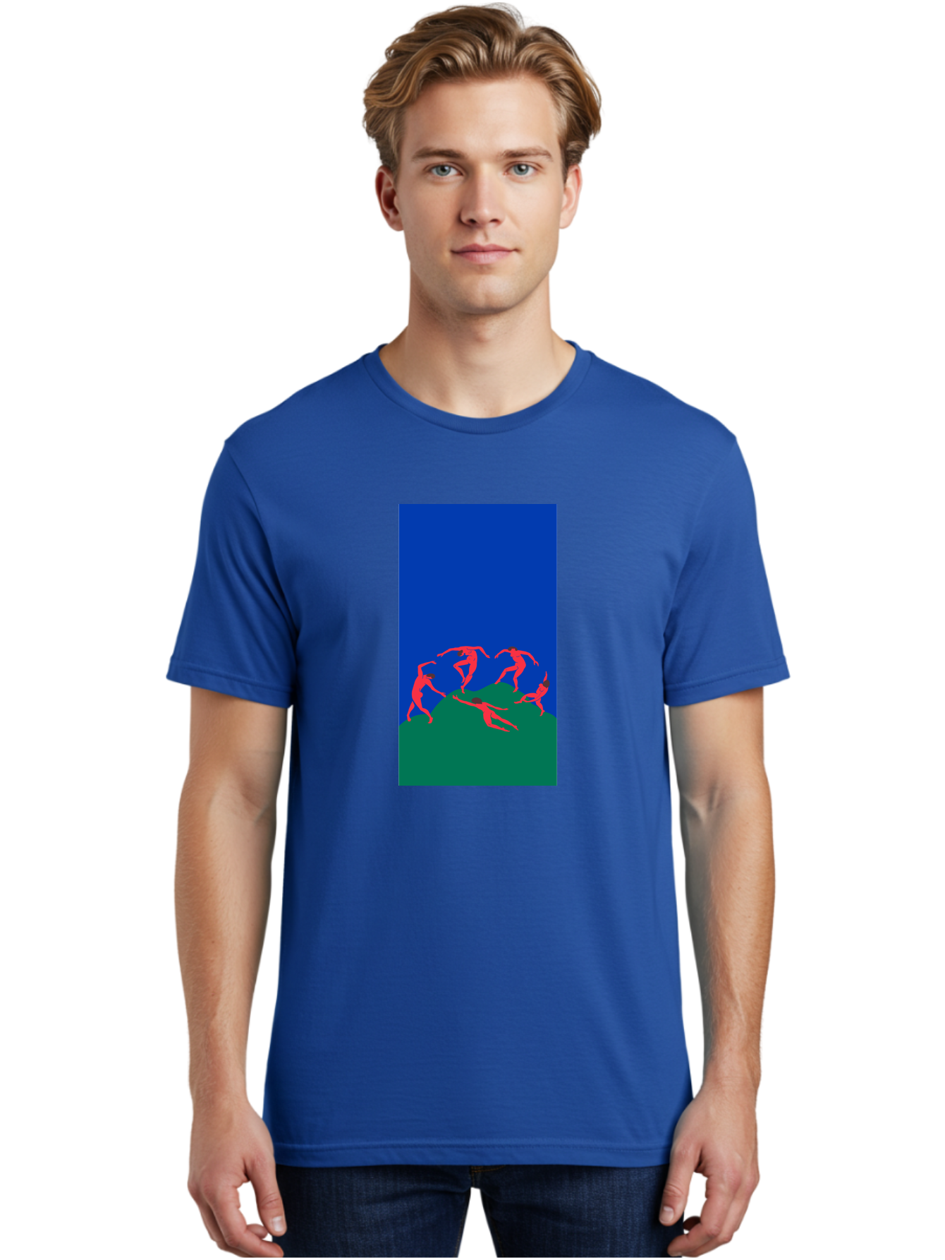 Dancing-Figures Men'S Graphic Tee, 100% Cotton, Comfortable Casual Summer Wear, Machine Washable, Dancing Silhouettes, Abstract Art, Vibrant Colors, Dynamic Movement, Energetic Poses, Artistic Expression, Modern Design, Bold Graphics Aab617