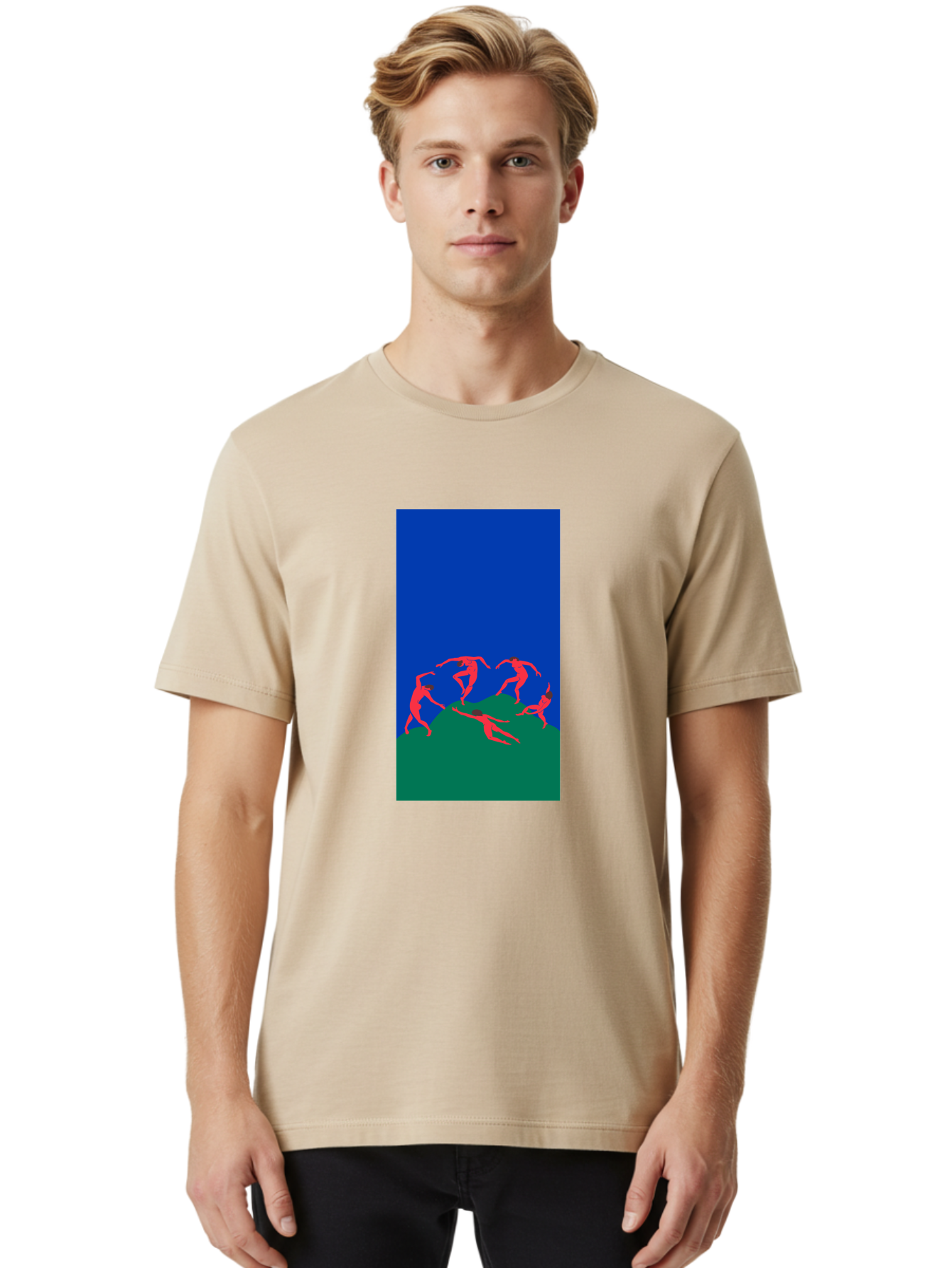 Dancing-Figures Men'S Graphic Tee, 100% Cotton, Comfortable Casual Summer Wear, Machine Washable, Dancing Silhouettes, Abstract Art, Vibrant Colors, Dynamic Movement, Energetic Poses, Artistic Expression, Modern Design, Bold Graphics Aab617