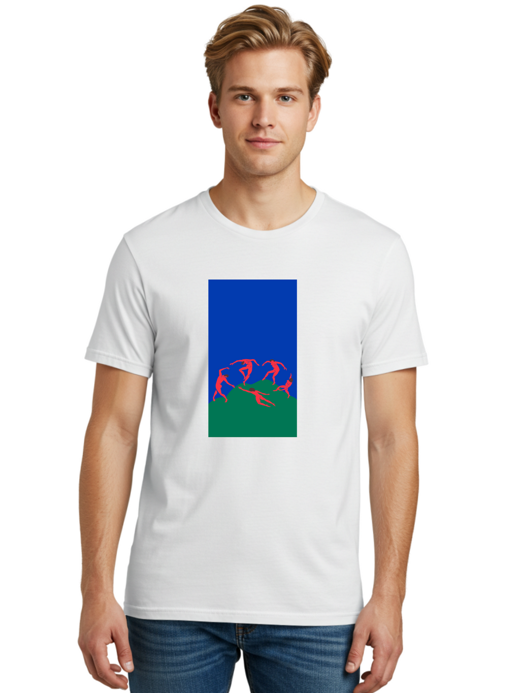 Dancing-Figures Men'S Graphic Tee, 100% Cotton, Comfortable Casual Summer Wear, Machine Washable, Dancing Silhouettes, Abstract Art, Vibrant Colors, Dynamic Movement, Energetic Poses, Artistic Expression, Modern Design, Bold Graphics Aab617