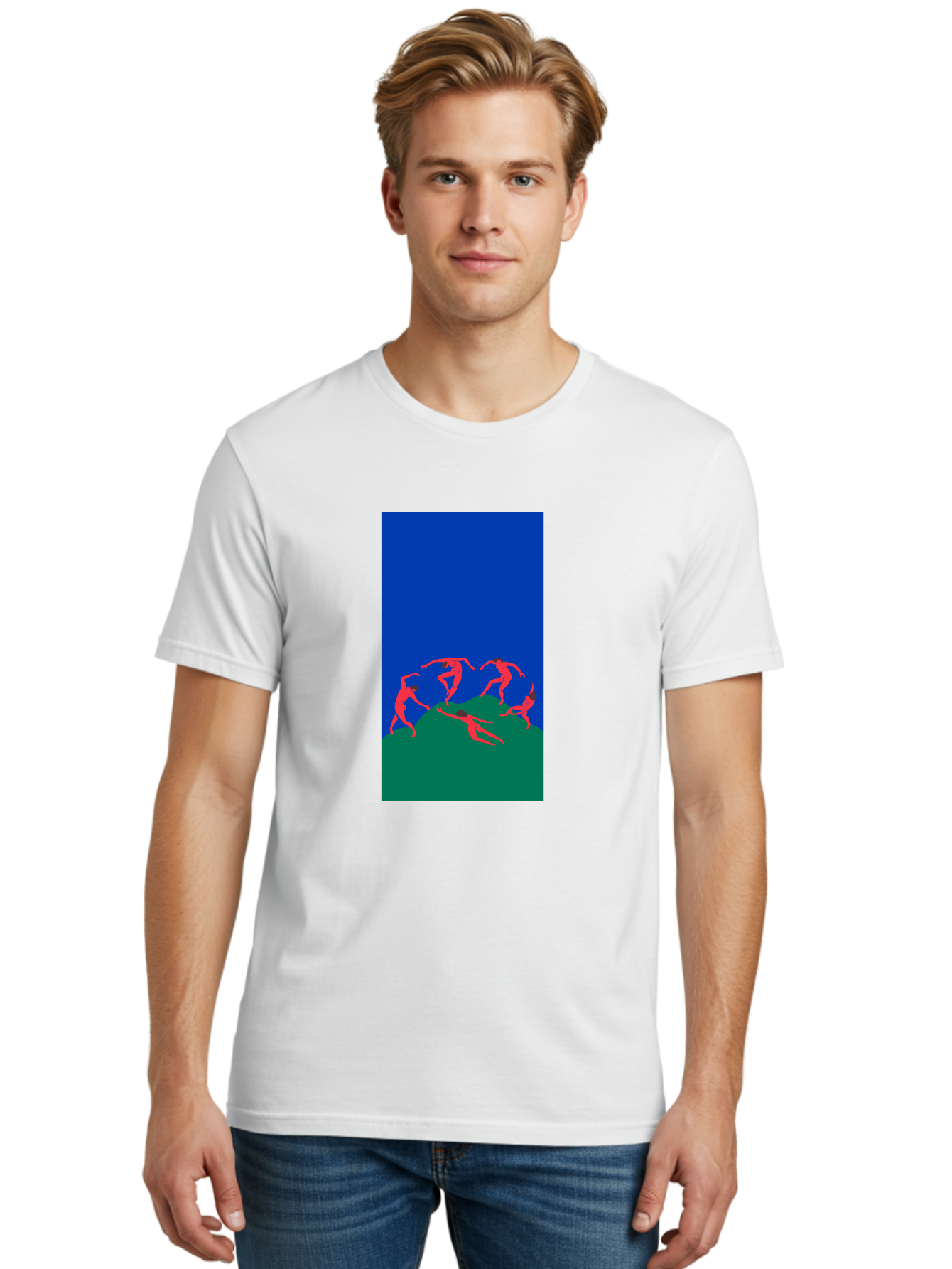 Dancing-Figures Men'S Graphic Tee, 100% Cotton, Comfortable Casual Summer Wear, Machine Washable, Dancing Silhouettes, Abstract Art, Vibrant Colors, Dynamic Movement, Energetic Poses, Artistic Expression, Modern Design, Bold Graphics Aab617
