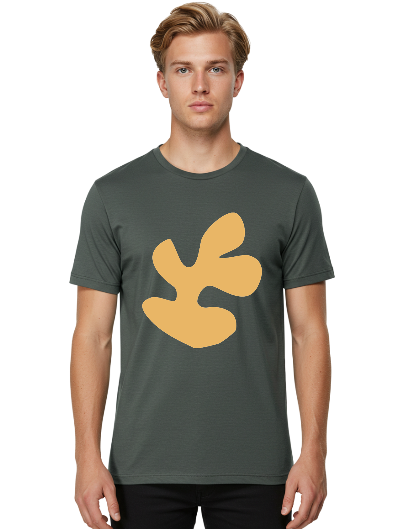 Ginkgo-Leaf Men'S Graphic Tee, 100% Cotton, Comfortable Casual Summer Wear, Machine Washable, Ginko Leaf, Abstract Shape, Minimalist Design, Simple Graphics, Tan Color, Modern Art, Digital Illustration Aab619
