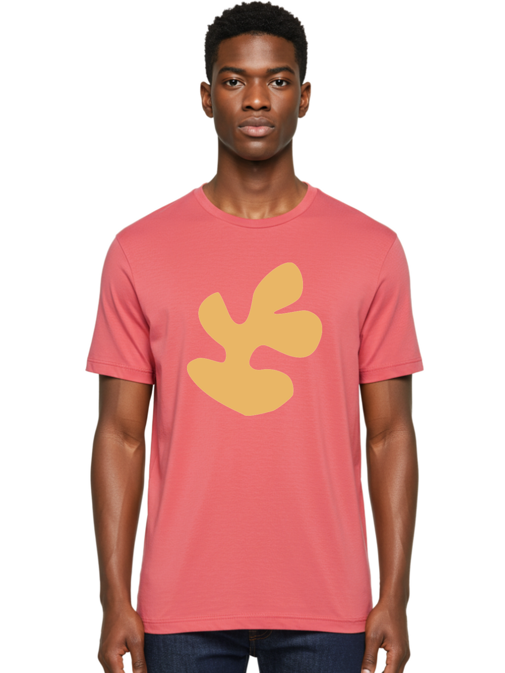 Ginkgo-Leaf Men'S Graphic Tee, 100% Cotton, Comfortable Casual Summer Wear, Machine Washable, Ginko Leaf, Abstract Shape, Minimalist Design, Simple Graphics, Tan Color, Modern Art, Digital Illustration Aab619