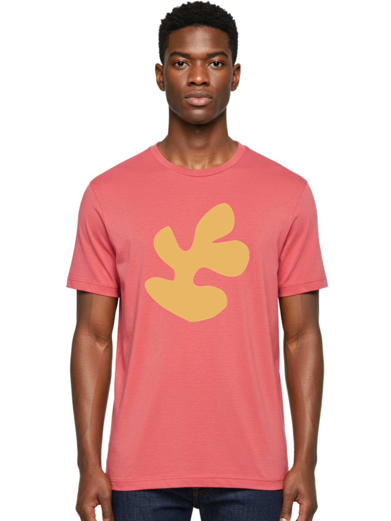 Ginkgo-Leaf Men'S Graphic Tee, 100% Cotton, Comfortable Casual Summer Wear, Machine Washable, Ginko Leaf, Abstract Shape, Minimalist Design, Simple Graphics, Tan Color, Modern Art, Digital Illustration Aab619
