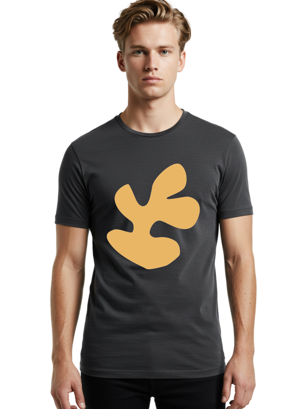 Ginkgo-Leaf Men'S Graphic Tee, 100% Cotton, Comfortable Casual Summer Wear, Machine Washable, Ginko Leaf, Abstract Shape, Minimalist Design, Simple Graphics, Tan Color, Modern Art, Digital Illustration Aab619