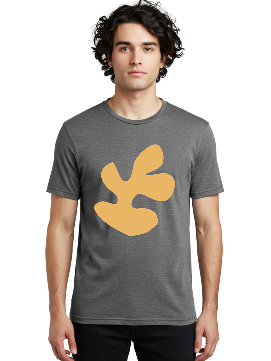 Ginkgo-Leaf Men'S Graphic Tee, 100% Cotton, Comfortable Casual Summer Wear, Machine Washable, Ginko Leaf, Abstract Shape, Minimalist Design, Simple Graphics, Tan Color, Modern Art, Digital Illustration Aab619