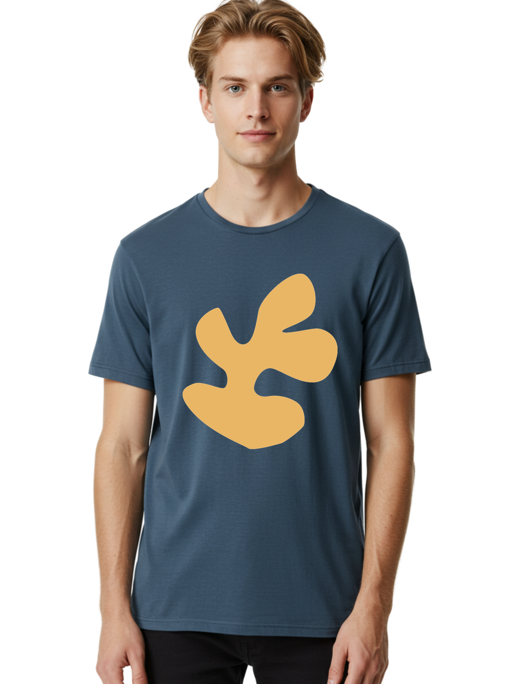 Ginkgo-Leaf Men'S Graphic Tee, 100% Cotton, Comfortable Casual Summer Wear, Machine Washable, Ginko Leaf, Abstract Shape, Minimalist Design, Simple Graphics, Tan Color, Modern Art, Digital Illustration Aab619