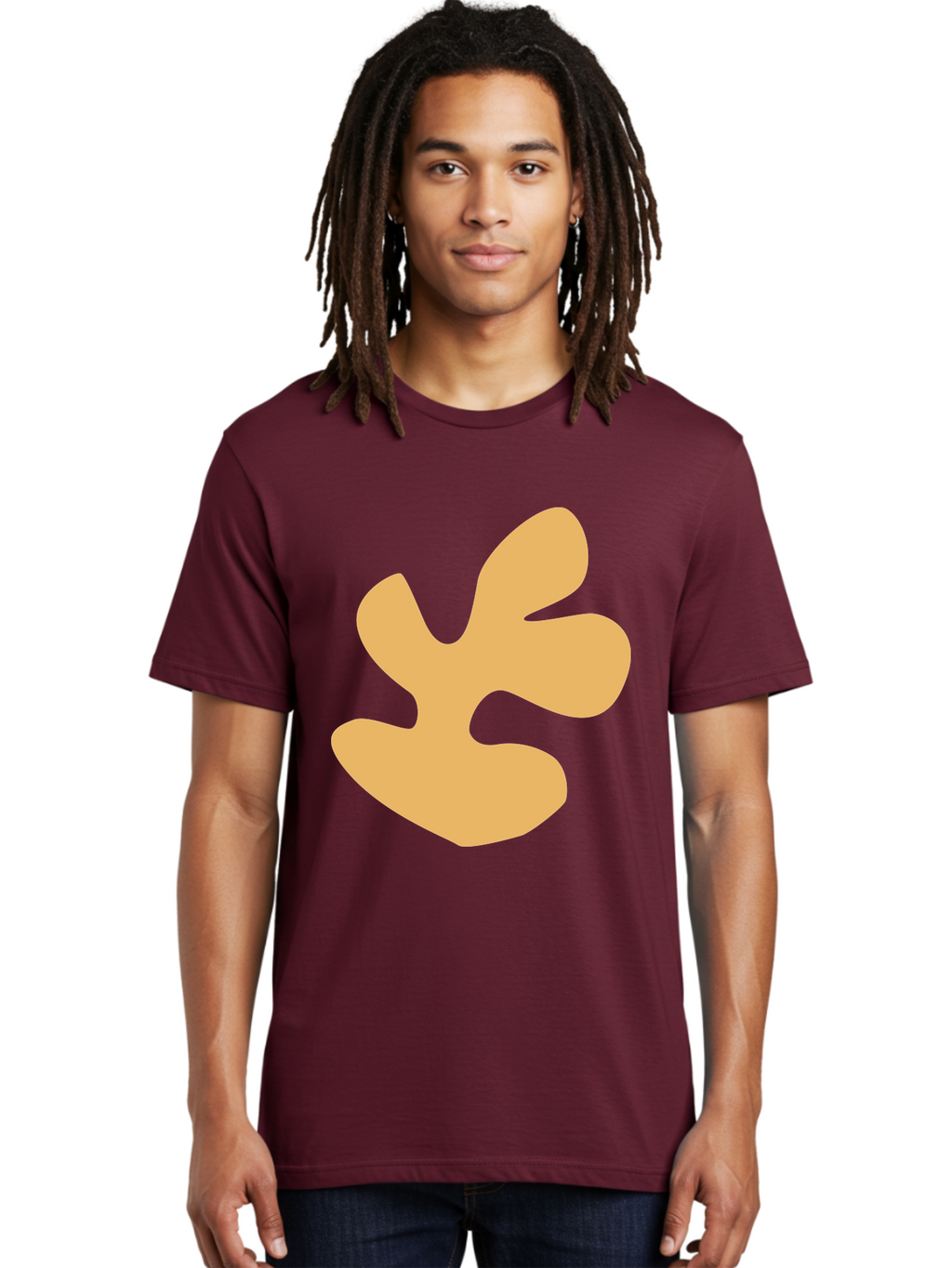 Ginkgo-Leaf Men'S Graphic Tee, 100% Cotton, Comfortable Casual Summer Wear, Machine Washable, Ginko Leaf, Abstract Shape, Minimalist Design, Simple Graphics, Tan Color, Modern Art, Digital Illustration Aab619