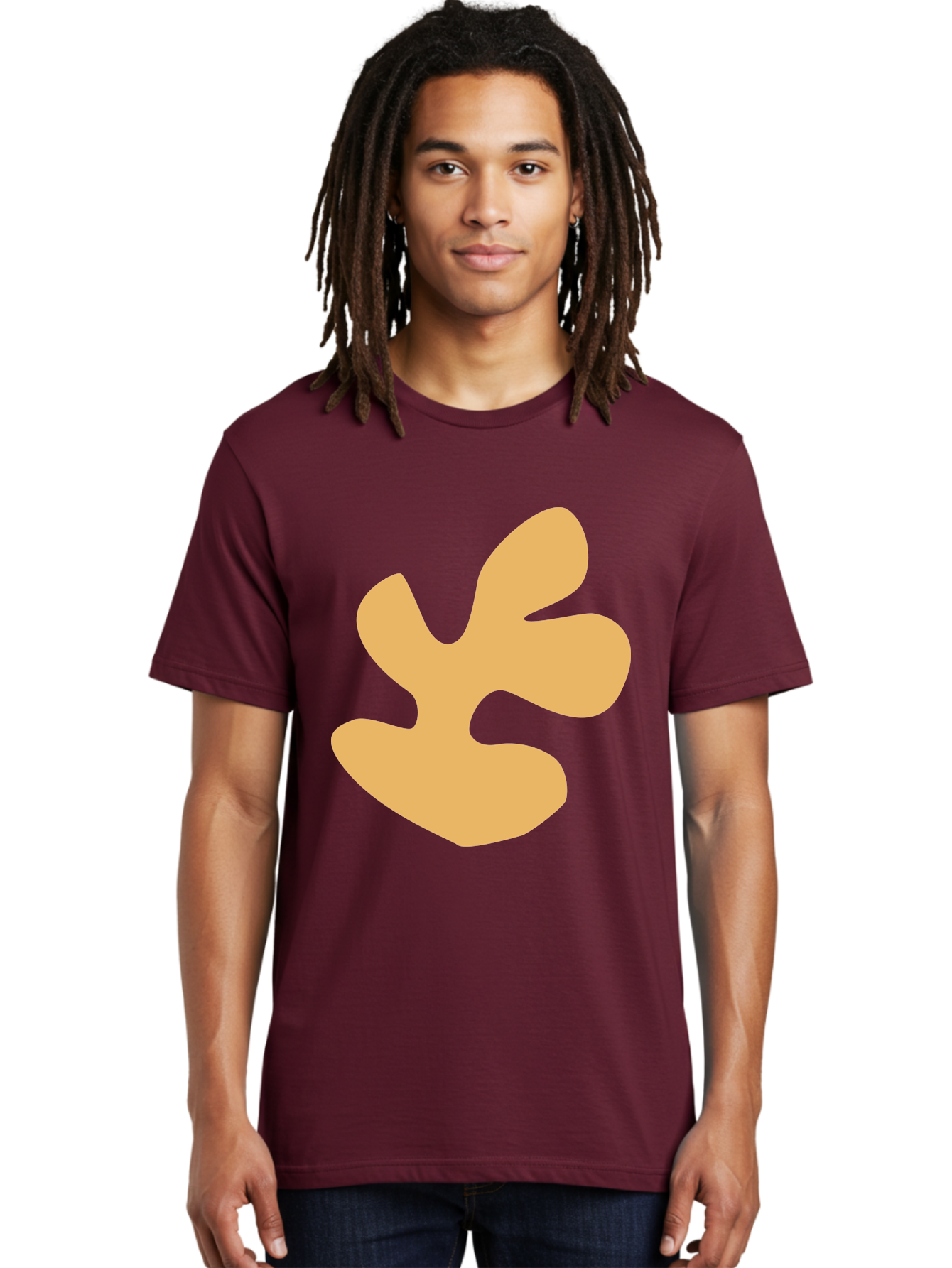 Ginkgo-Leaf Men'S Graphic Tee, 100% Cotton, Comfortable Casual Summer Wear, Machine Washable, Ginko Leaf, Abstract Shape, Minimalist Design, Simple Graphics, Tan Color, Modern Art, Digital Illustration Aab619