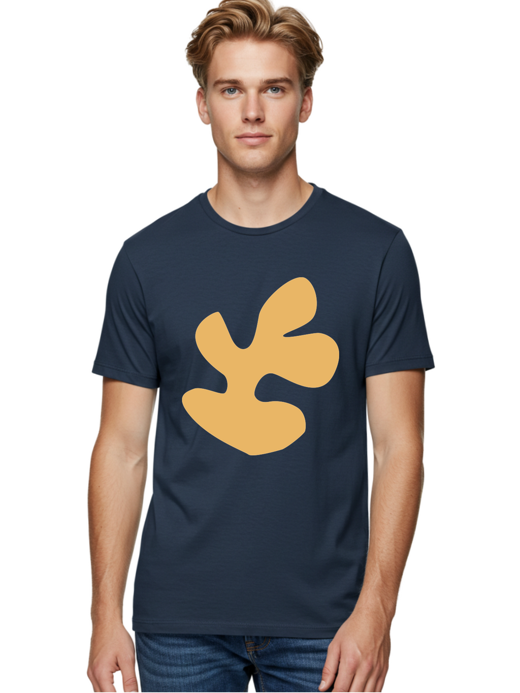 Ginkgo-Leaf Men'S Graphic Tee, 100% Cotton, Comfortable Casual Summer Wear, Machine Washable, Ginko Leaf, Abstract Shape, Minimalist Design, Simple Graphics, Tan Color, Modern Art, Digital Illustration Aab619