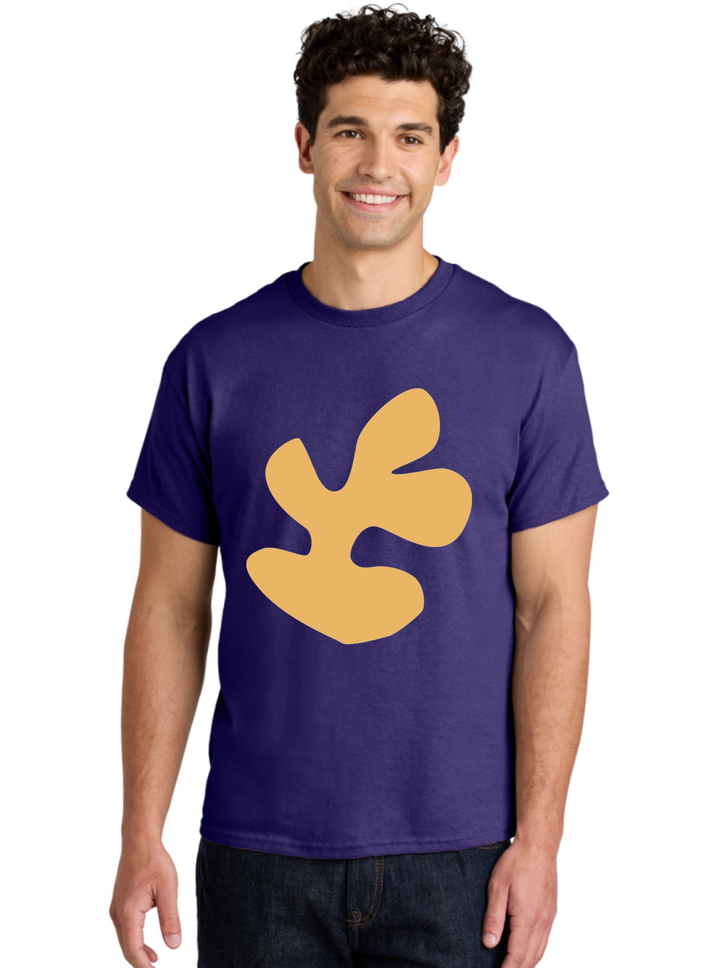 Ginkgo-Leaf Men'S Graphic Tee, 100% Cotton, Comfortable Casual Summer Wear, Machine Washable, Ginko Leaf, Abstract Shape, Minimalist Design, Simple Graphics, Tan Color, Modern Art, Digital Illustration Aab619