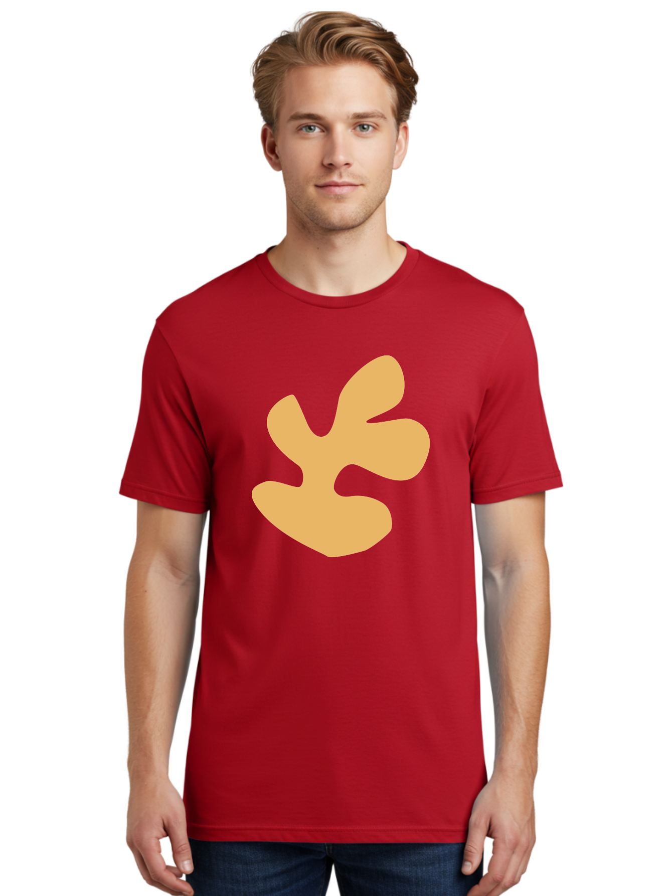 Ginkgo-Leaf Men'S Graphic Tee, 100% Cotton, Comfortable Casual Summer Wear, Machine Washable, Ginko Leaf, Abstract Shape, Minimalist Design, Simple Graphics, Tan Color, Modern Art, Digital Illustration Aab619