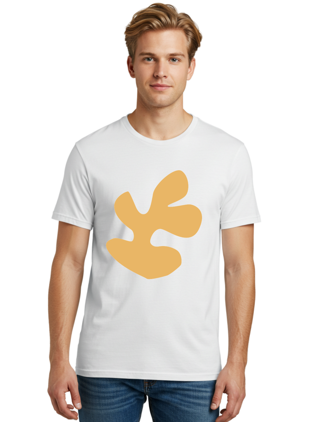 Ginkgo-Leaf Men'S Graphic Tee, 100% Cotton, Comfortable Casual Summer Wear, Machine Washable, Ginko Leaf, Abstract Shape, Minimalist Design, Simple Graphics, Tan Color, Modern Art, Digital Illustration Aab619