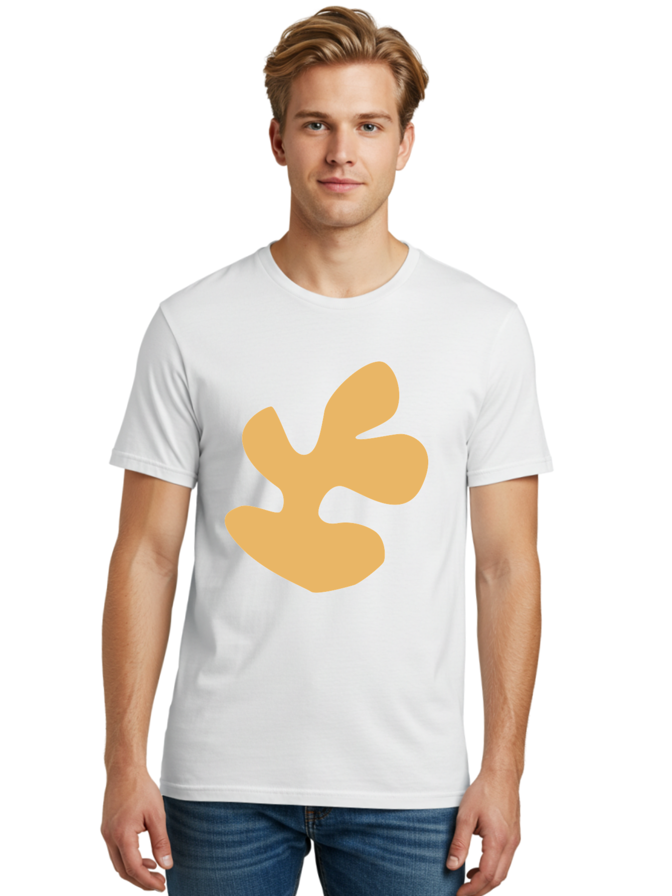 Ginkgo-Leaf Men'S Graphic Tee, 100% Cotton, Comfortable Casual Summer Wear, Machine Washable, Ginko Leaf, Abstract Shape, Minimalist Design, Simple Graphics, Tan Color, Modern Art, Digital Illustration Aab619