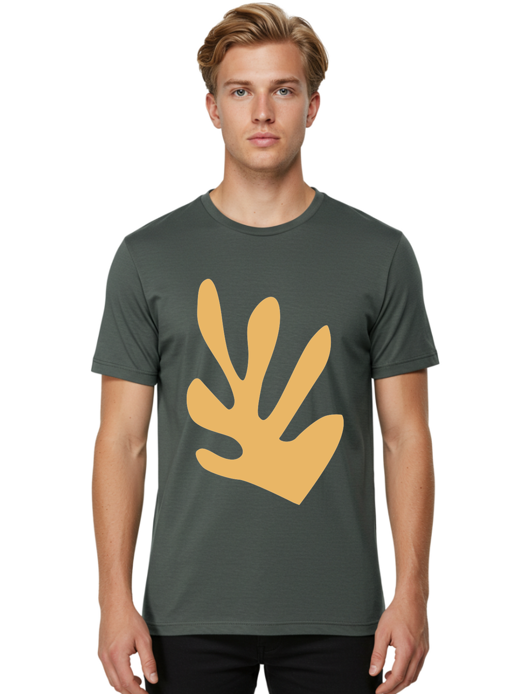 Handprint Men'S Graphic Tee, 100% Cotton, Comfortable Casual Summer Wear, Machine Washable, Handprint, Peach Colored Hand, Simple Illustration, Minimalist Design, Children'S Art, Creative Expression, Hand Gesture Aab621
