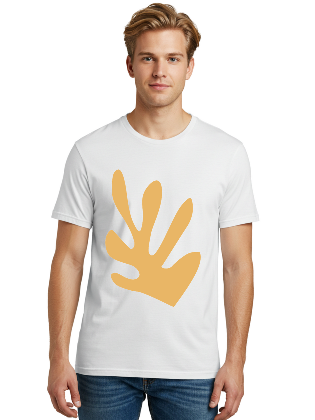 Handprint Men'S Graphic Tee, 100% Cotton, Comfortable Casual Summer Wear, Machine Washable, Handprint, Peach Colored Hand, Simple Illustration, Minimalist Design, Children'S Art, Creative Expression, Hand Gesture Aab621