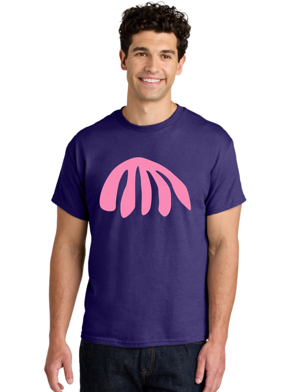 Pink-Logo Men'S Graphic Tee, 100% Cotton, Comfortable Casual Summer Wear, Machine Washable, Pink Graphic, Abstract Shape, Minimalist Design, Modern Art, Simple Illustration, Vibrant Pink Color, Curved Lines Aab627