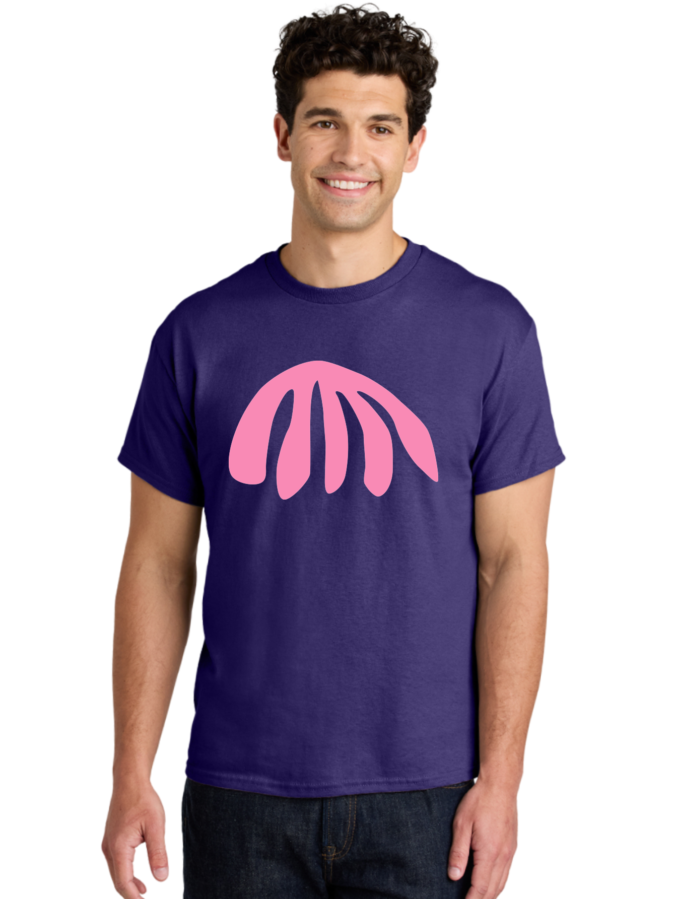 Pink-Logo Men'S Graphic Tee, 100% Cotton, Comfortable Casual Summer Wear, Machine Washable, Pink Graphic, Abstract Shape, Minimalist Design, Modern Art, Simple Illustration, Vibrant Pink Color, Curved Lines Aab627