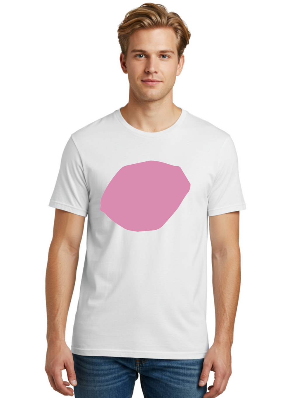 Pink-Shape-1 Men'S Graphic Tee, 100% Cotton, Comfortable Casual Summer Wear, Machine Washable, Pink Abstract Shape, Geometric Form, Pastel Color, Modern Design, Simple Composition, Artistic Element, Digital Art Aab628