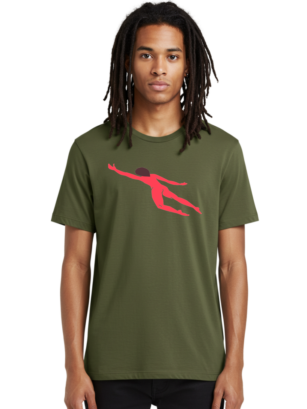 Pink-Silhouette Men'S Graphic Tee, 100% Cotton, Comfortable Casual Summer Wear, Machine Washable, Swimming Motion, Aquatic Activity, Sports, Dynamic Movement, Water Sports, Freestyle Swimmer, Red Figure, Fluid Motion Aab630