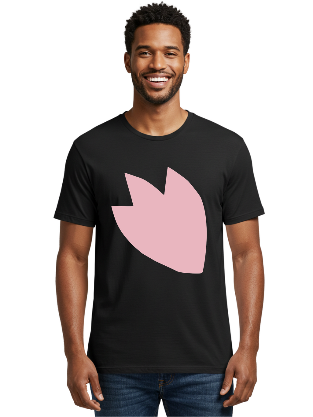 Pink-Tulip Men'S Graphic Tee, 100% Cotton, Comfortable Casual Summer Wear, Machine Washable, Pink Flower, Tulip Silhouette, Minimalist Design, Simple Shape, Floral Element, Soft Pink Hue, Abstract Shape Aab631