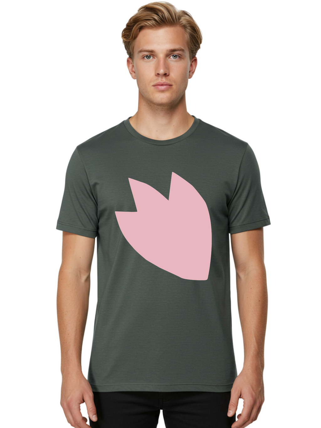 Pink-Tulip Men'S Graphic Tee, 100% Cotton, Comfortable Casual Summer Wear, Machine Washable, Pink Flower, Tulip Silhouette, Minimalist Design, Simple Shape, Floral Element, Soft Pink Hue, Abstract Shape Aab631